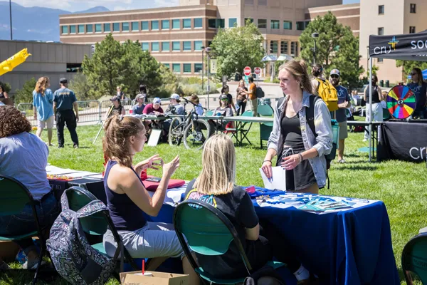 Students gathered on the Osborne Center lawn for club fair