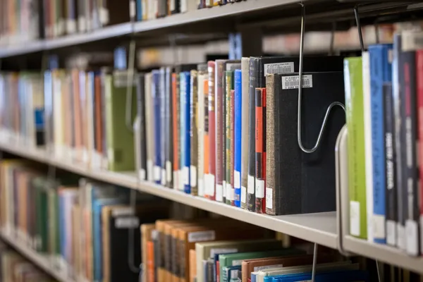 books on the shelf at Kraemer Family Library